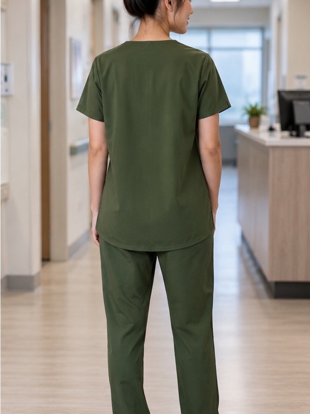 Scrub Star Olive Green Scrub Set Size M/S Stretch Zip Pocket Uniform EUC - Picture 2 of 7